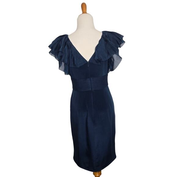 Marchesa Notte Silk Cocktail Dress Teal Flutter Sleeves Gathered Women 6 - Picture 3 of 12